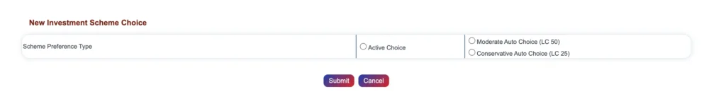 NPS Investment Choice Request Online 3